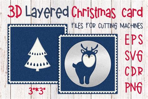Download Free 3D Layered Christmas card with deer Files Free PSD Mockups
