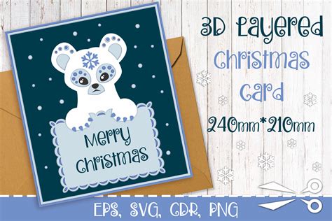 Download Free 3D Layered Christmas card with polar bear Commercial Use Free PSD Mockups