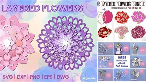 Download Free 3D Layered Flowers SVG Bundle Cut Files