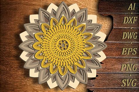 Download Free 3D Layered Sunflower | SVG | PNG | DXF | EPS Cut Files