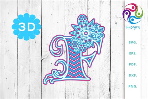 Download Free 3D Multilayer Floral Chevron Letter F , SVG Cut File For Crafts