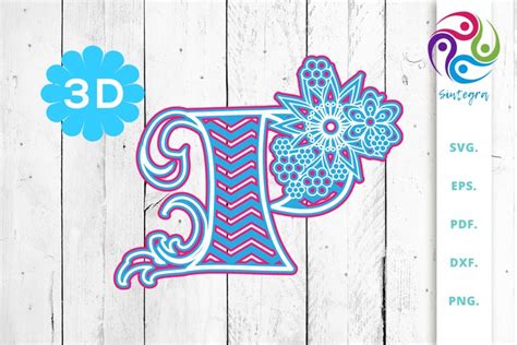 Download Free 3D Multilayer Floral Chevron Letter P , SVG Cut File Files DXF Files