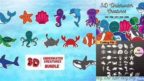 Download Free 3D Underwater Creatures SVG Bundle Cut Files