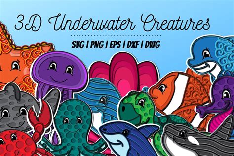 Download Free 3D Underwater Creatures SVG Bundle Cut Images
