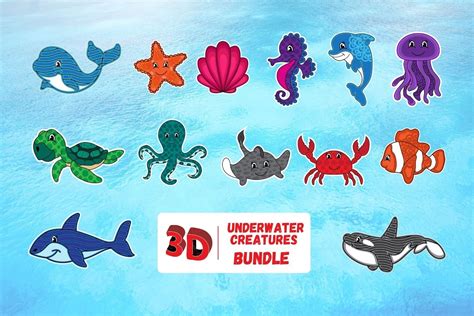 Download Free 3D Underwater Creatures SVG Bundle Files Free PSD Mockups