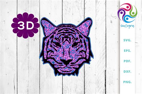 Download Free 3D multi layer Tiger Head out Of Mandala Cut File Files
