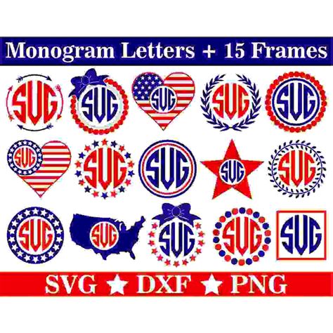 Download Free 4th of July Monogram Frames Files DXF Files