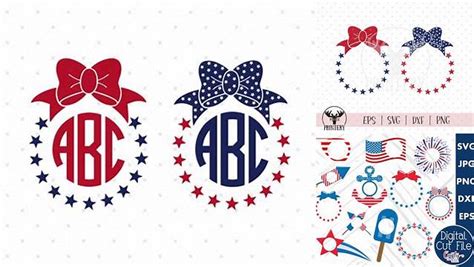 Download Free 4th of July SVG Bow Monogram Frames Files Printable