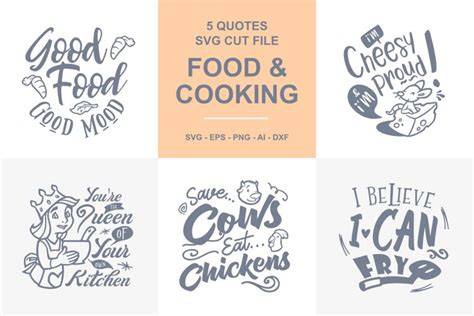 Download Free 5 Cooking and Food Quotes SVG - 01 DXF Files