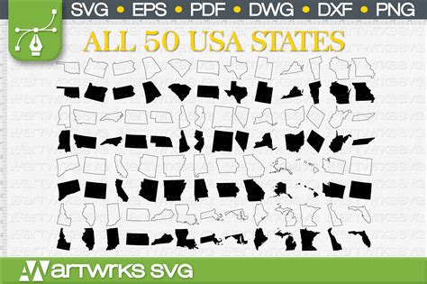 Download Free 50 States Set for Cricut Files DXF Files