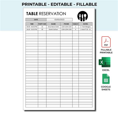 Free 6+ Sample Restaurant Reservation Forms | Pdf intended for Table