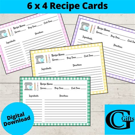 Download Free 6x4 Printable Recipe Cards Crafts