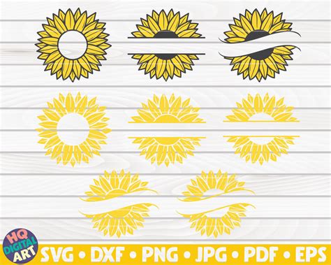 Download Free 8 Sunflower Split Monogram Frames SVG Bundle Printable
