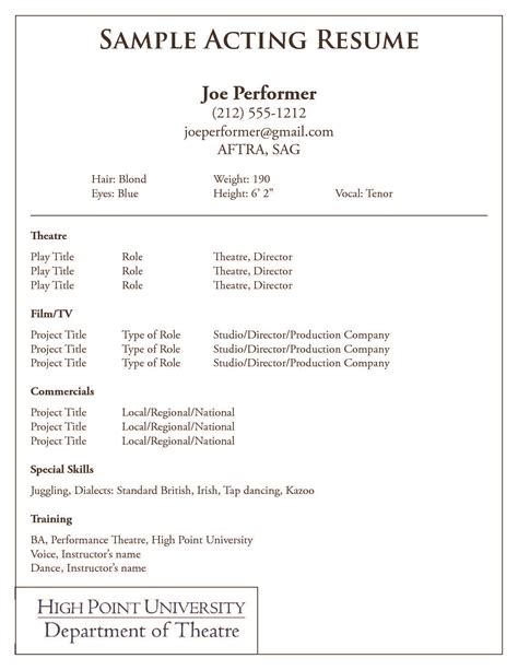 Free Actor Resume Template