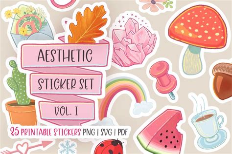 Download Free Aesthetic Stickers Bundle Hand Drawn Printables Commercial Use DXF Files
