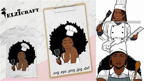 Download Free Afro Woman Chef with spatula SVG Cut File DXF Files