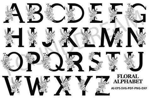 Download Free Alphabet floral bundle svg DXF Files
