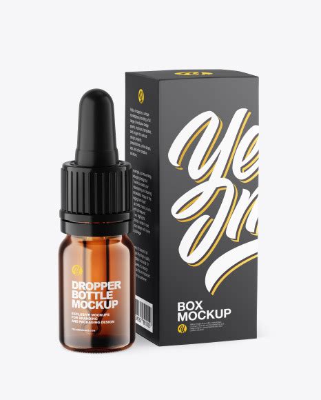 Download Free Amber Glass Dropper Bottle w/ Paper Box Mockup PSD Generator PSD Files