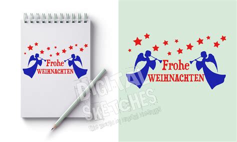Download Free Angel Cut File Saying Frohe Weihnachten Stars .SVG .DXF Files