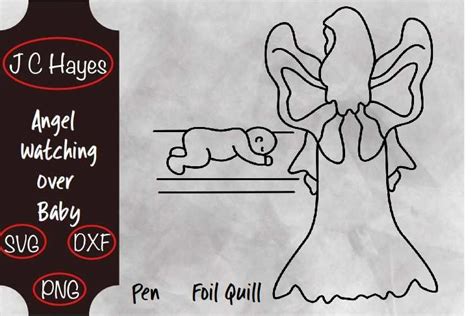 Download Free Angel Watching Over Baby Single Line File, Pen, Foil Printable