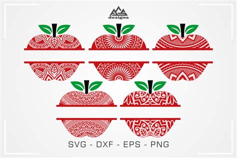 Download Free Apple Mandala Pattern Split Frame Svg Design Printable