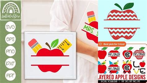 Download Free Apple Split Designs Set - Teacher - SVG, DXF, EPS DXF Files