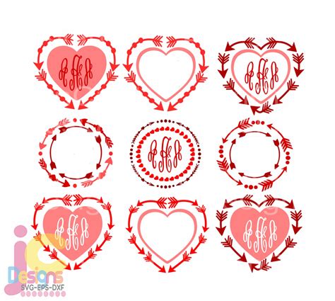 Download Free Arrow Heart Monogram Designs for Cricut Machine