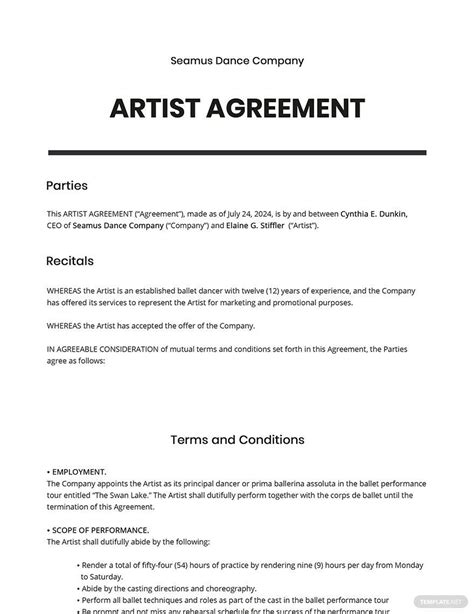 Free Artist Contract Template