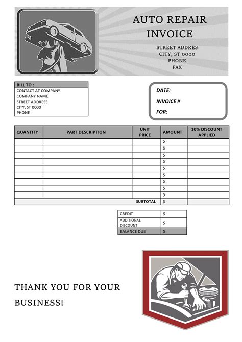 Free Auto Body Repair Invoice Template