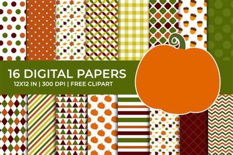 Download Free Autumn Pumpkin Digital Papers, Fall Leaves, Acorn Patterns DXF Files