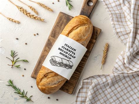 Download Free Baguette Bread with Label Mockup PSD Object Mockups PSD Files