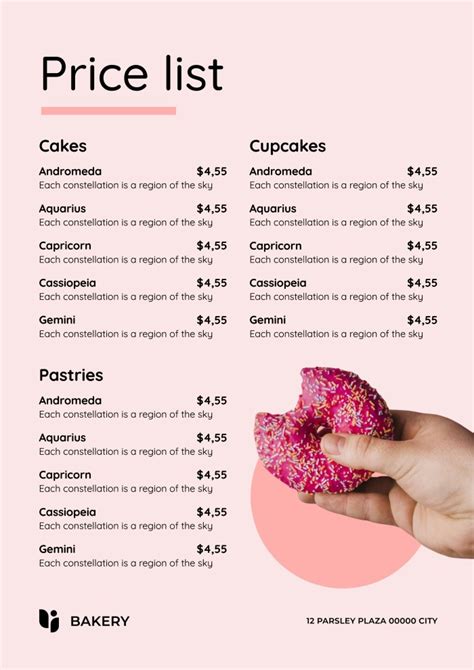 Free Bakery Price List Template