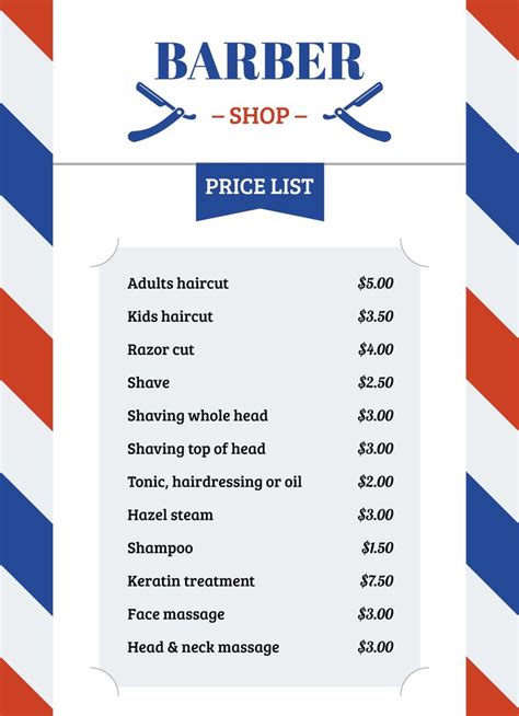Free Barber Shop Price List Template