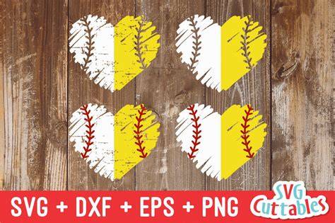 Download Free Baseball / Softball Distressed Split Heart DXF Files