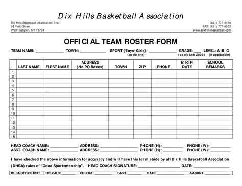 Free Basketball Roster Template