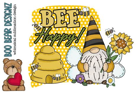 Download Free Bee Happy Gnome sublimation. Design for printing. Files Free PSD Mockups