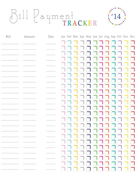 Free Bill Payment Tracker Printable