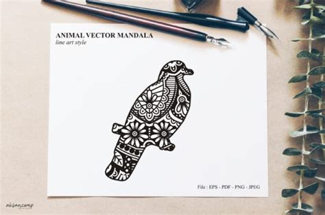 Download Free Bird Mandala Vector Line Art Style Crafts