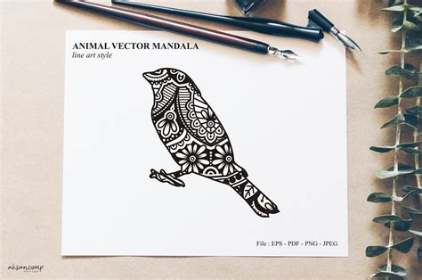 Download Free Bird Mandala Vector Line Art Style Files For Crafts