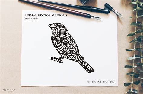 Download Free Bird Mandala Vector Line Art Style Files Free PSD Mockups