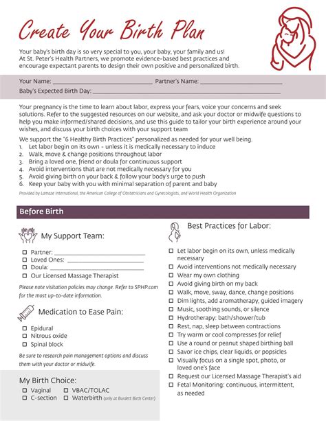 Free Birth Plan Printables