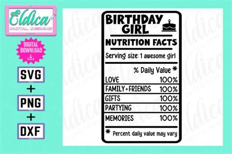 Download Free Birthday Girl Nutrition Label Files DXF Files