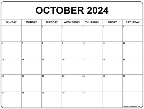 October 2024 Blank Calendar Template