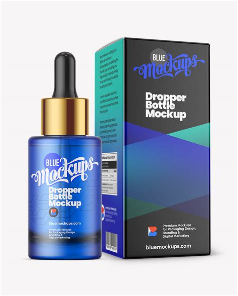 Download Free Blue Glass Dropper Bottle w/ Paper Box Mockup PSD Object Mockups PSD Files