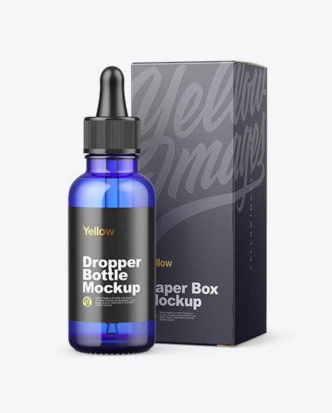 Download Free Blue Glass Dropper Bottle w/ Paper Box Mockup PSD TIFF Files PSD Files