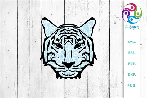 Download Free Blue Zentangle Tiger Face SVG Cut File For Crafts