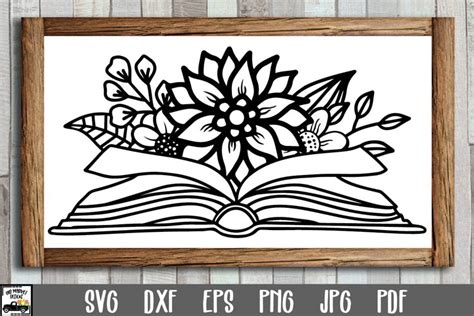 Download Free Book with Flowers SVG File - Floral Open Book SVG DXF Files