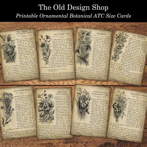Download Free Botanical ATC Card Printables Set 1 Commercial Use DXF Files