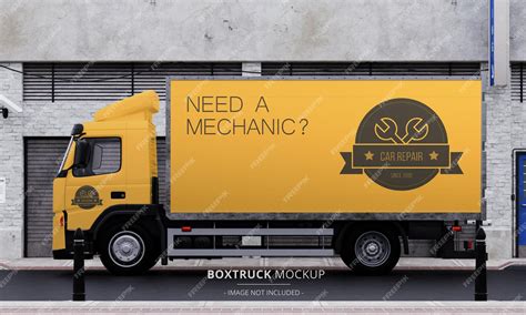 Download Free Box Truck Mockup - Left Side View PSD Generator