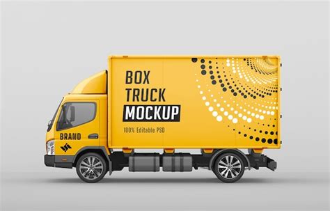 Download Free Box Truck Mockup - Side View PSD Generator